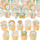 Ephlyn Cupcake Toppers 54 Pcs Edible Rainbow Flowers for Mothers Day Cake Decoration Pink