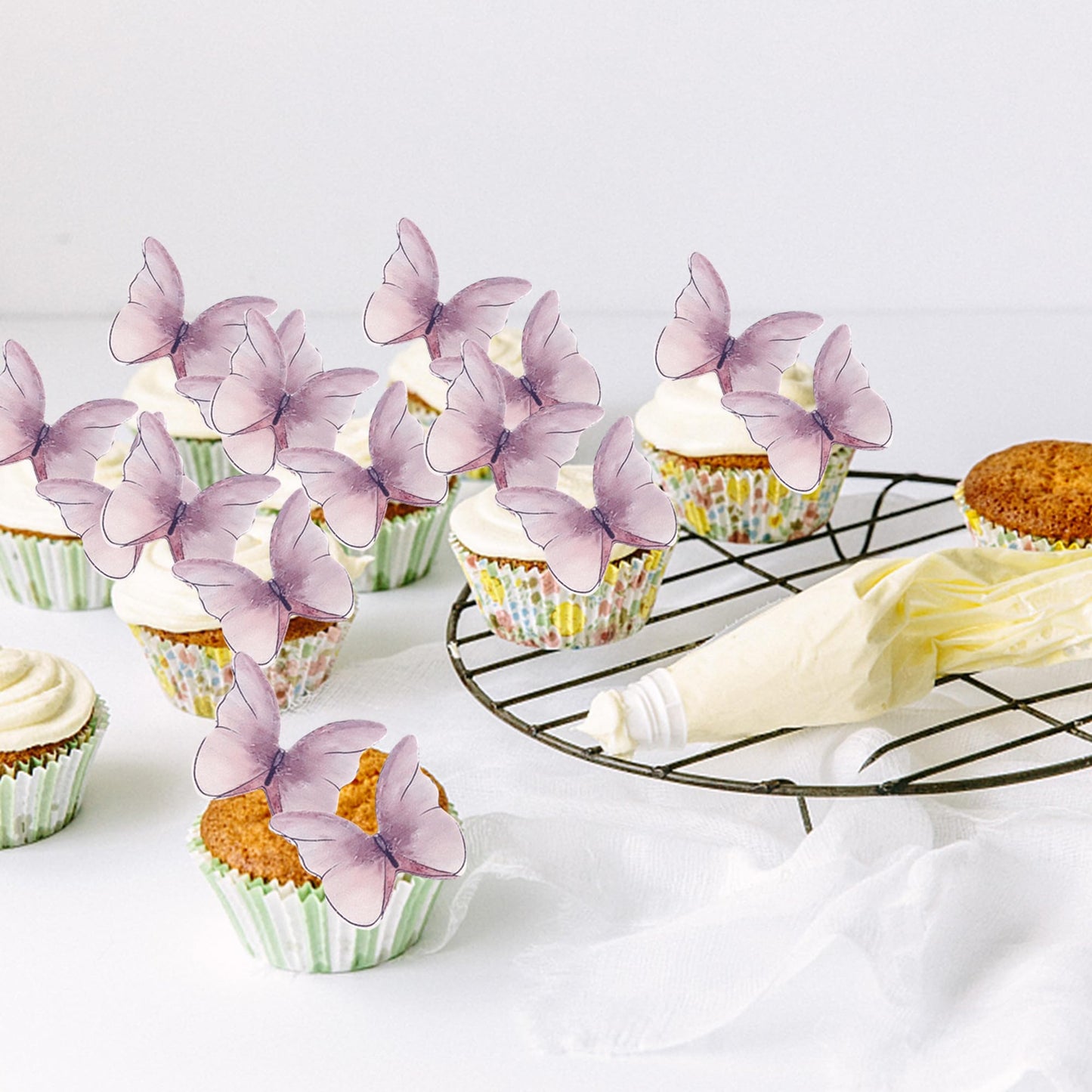 Rssta i 48 Pack Edible Butterflies for Cake Decorating, Purple Paper Cupcake Toppers