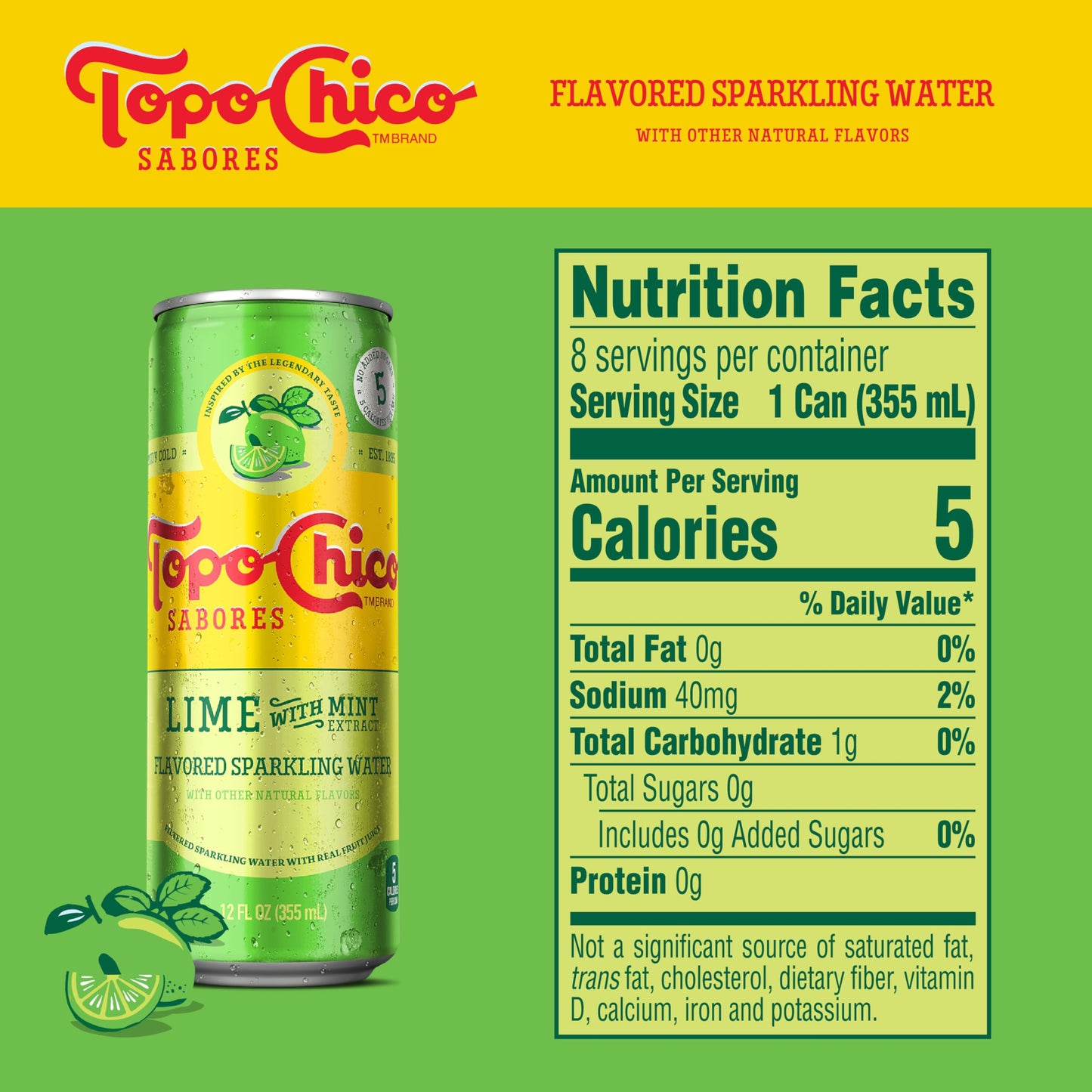 Topo Chico Lime & Mint Sparkling Water, 12 Fl Oz, Pack of 8, Refreshing Flavor, Naturally Flavored Beverage