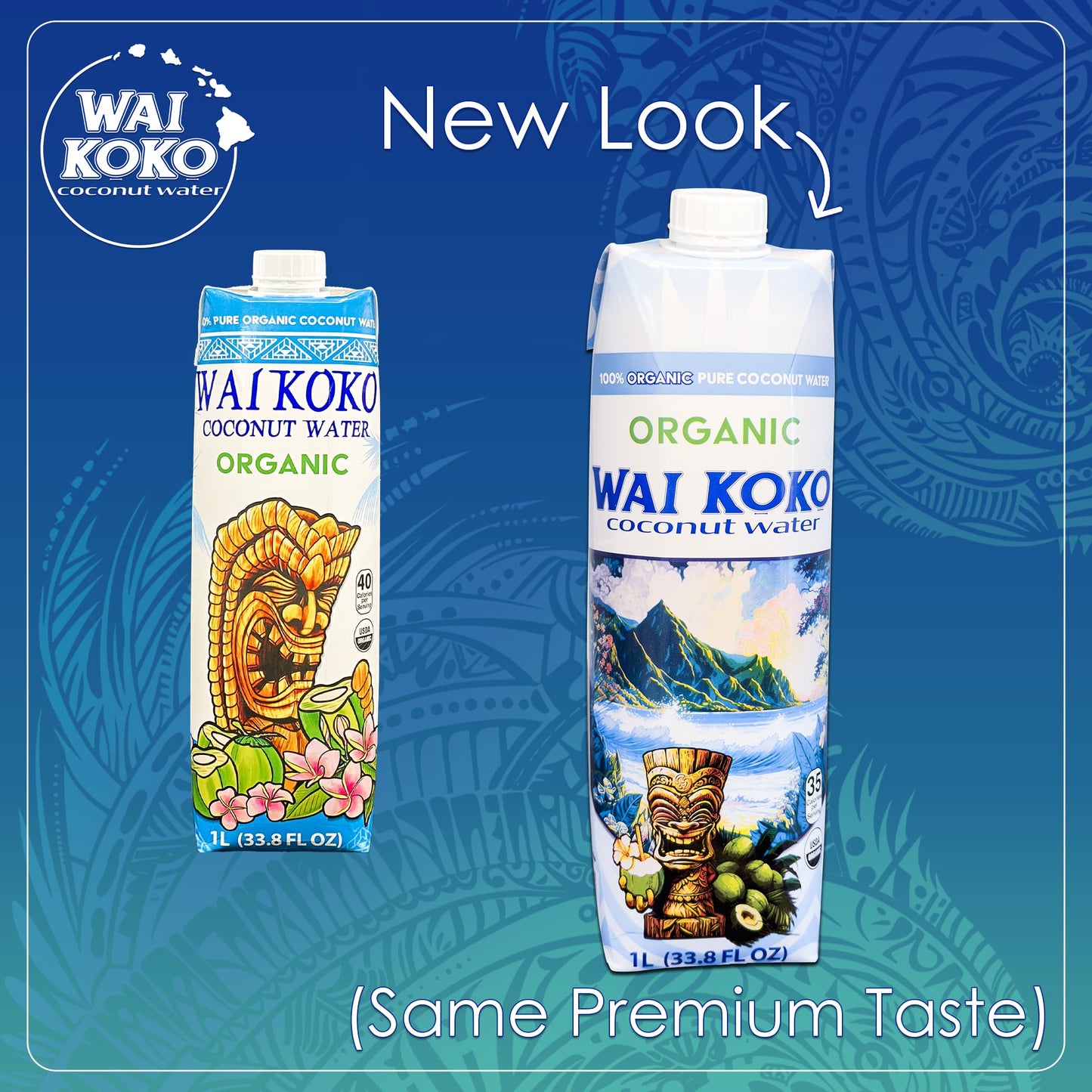 Wai Koko Organic Coconut Water, 1L (Pack of 6), 33.8 Fl Oz Each