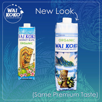 Wai Koko Organic Coconut Water, 1L (Pack of 6), 33.8 Fl Oz Each