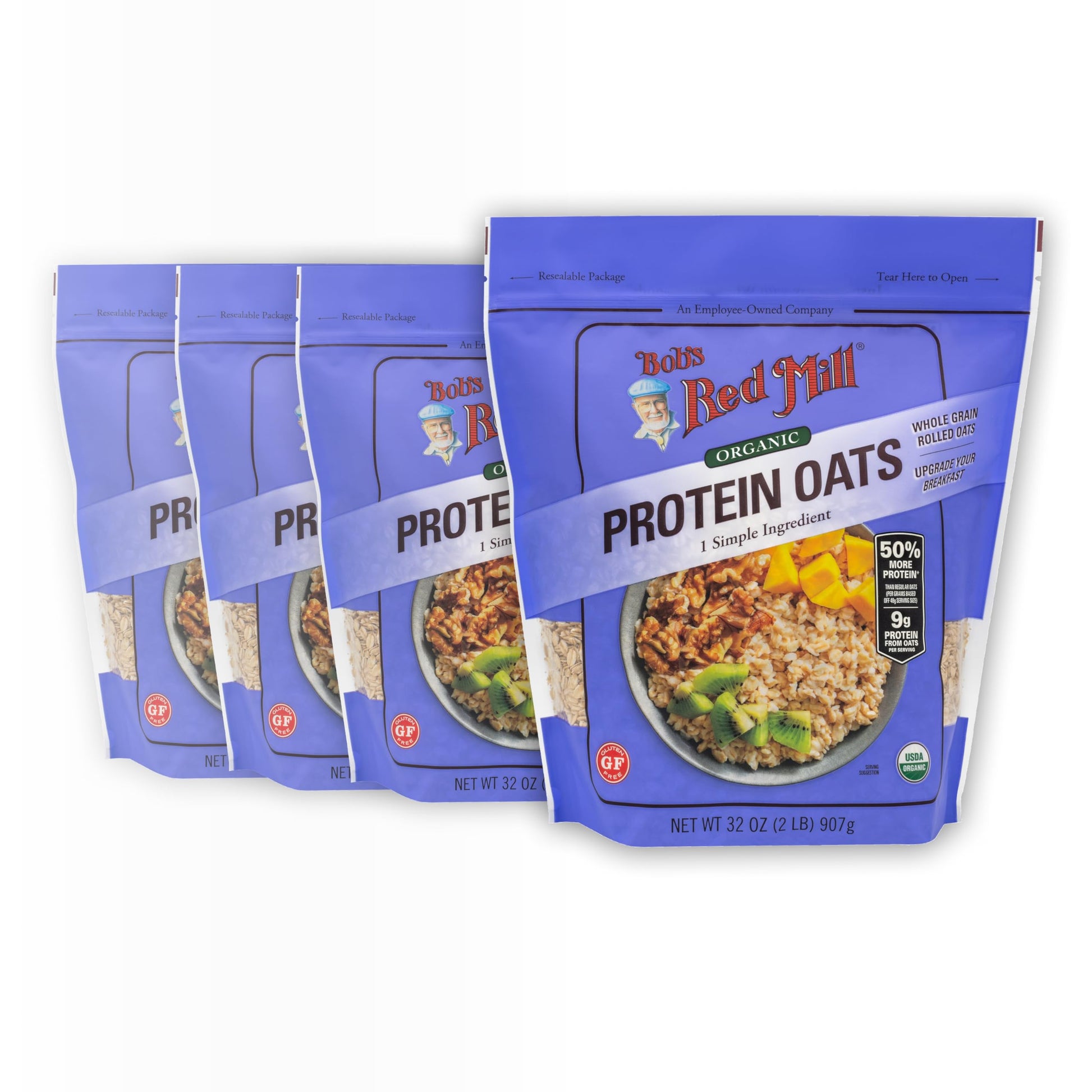 Bob s Red Mill Organic Gluten Free Protein Oats, 32oz (Pack of 4) - 9g/Serving, Non GMO, Whole Grain, Plant Based Protein, Vega