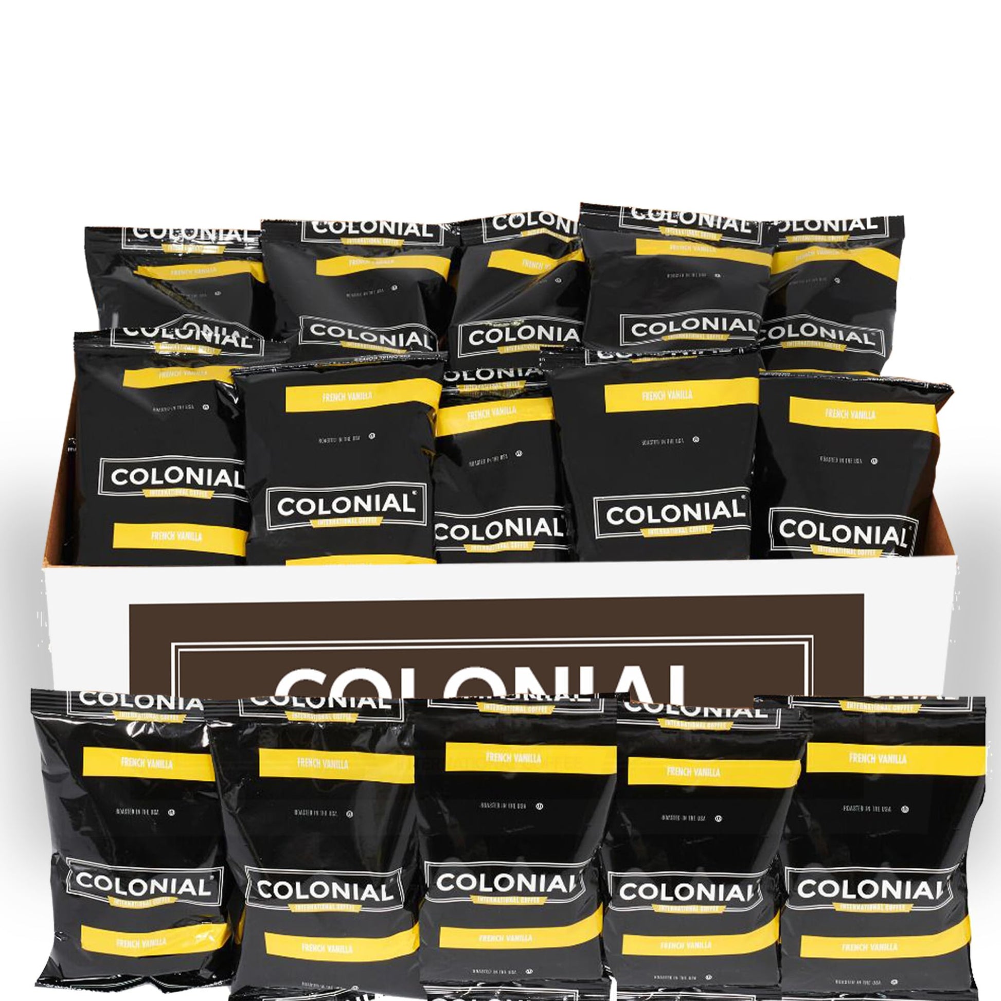 COLONIAL INTERNATIONAL COFFEE French Vanilla Coffee Packets, 2.5 oz Bags, Pack of 32 for Drip Coffee Makers