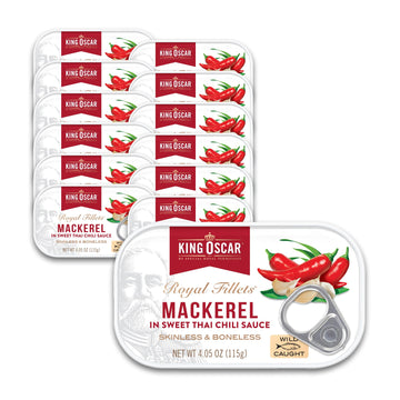 King Oscar Mackerel in Sweet Thai Chili Sauce  4.05 Ounce Can (Pack of 12)  Skinless & Boneless  Wild Caught Canned Mackerel