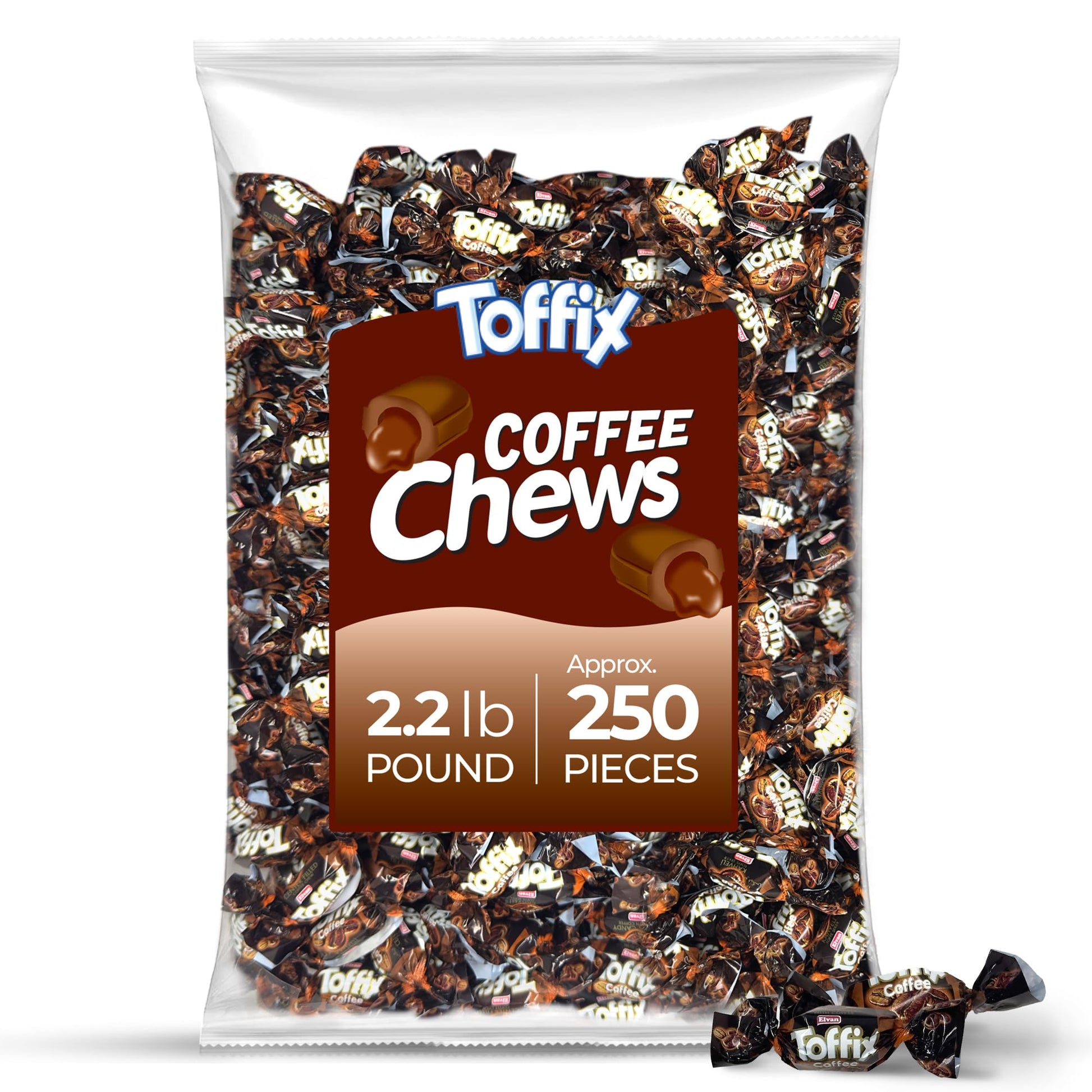 Toffix Coffee Chews, Center-Filled Soft Chewy Candy, 250 Pieces of Individually Wrapped Snacks for Kids & Adults, Coffee Flavore
