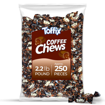 Toffix Coffee Chews, Center-Filled Soft Chewy Candy, 250 Pieces of Individually Wrapped Snacks for Kids & Adults, Coffee Flavore
