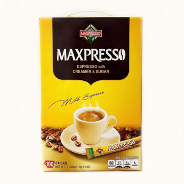 Maxpresso 3 In 1 Korean Instant Coffee Mix - Single Serve Sticks 100 Packets With Creamer And Sugar Premium Hot Or Iced Coffee B