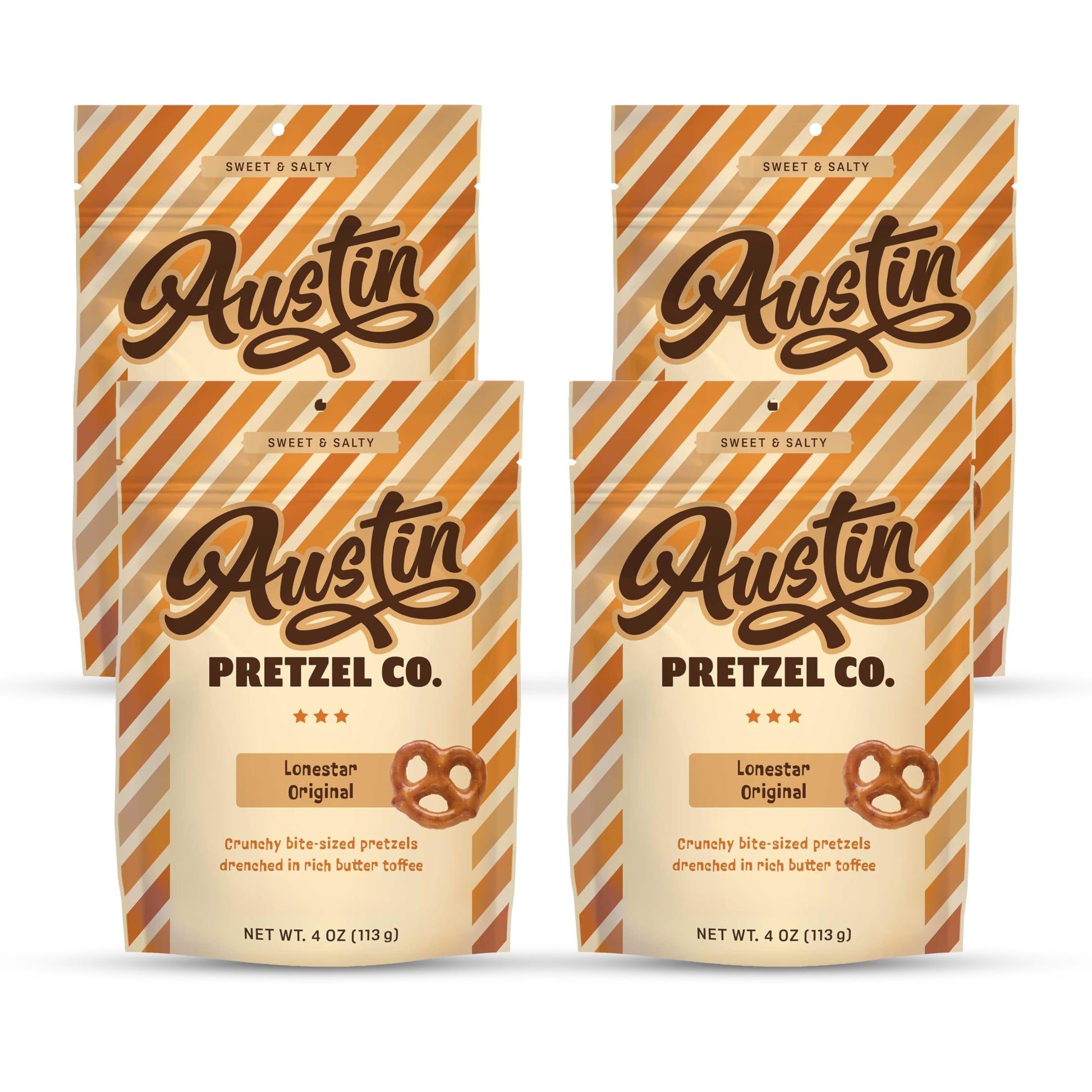Austin Pretzel Co. Lonestar Original Pretzels – Gourmet Butter Toffee Snacks – 4 Oz (Pack of 4)
