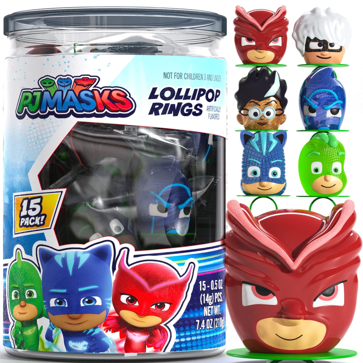 Pj Masks Lollipop Rings 15Pk - Ring Candy For Kids For Pj Masks Birthday Party Supplies & Pj Mask Birthday Decorations - Pj Mask