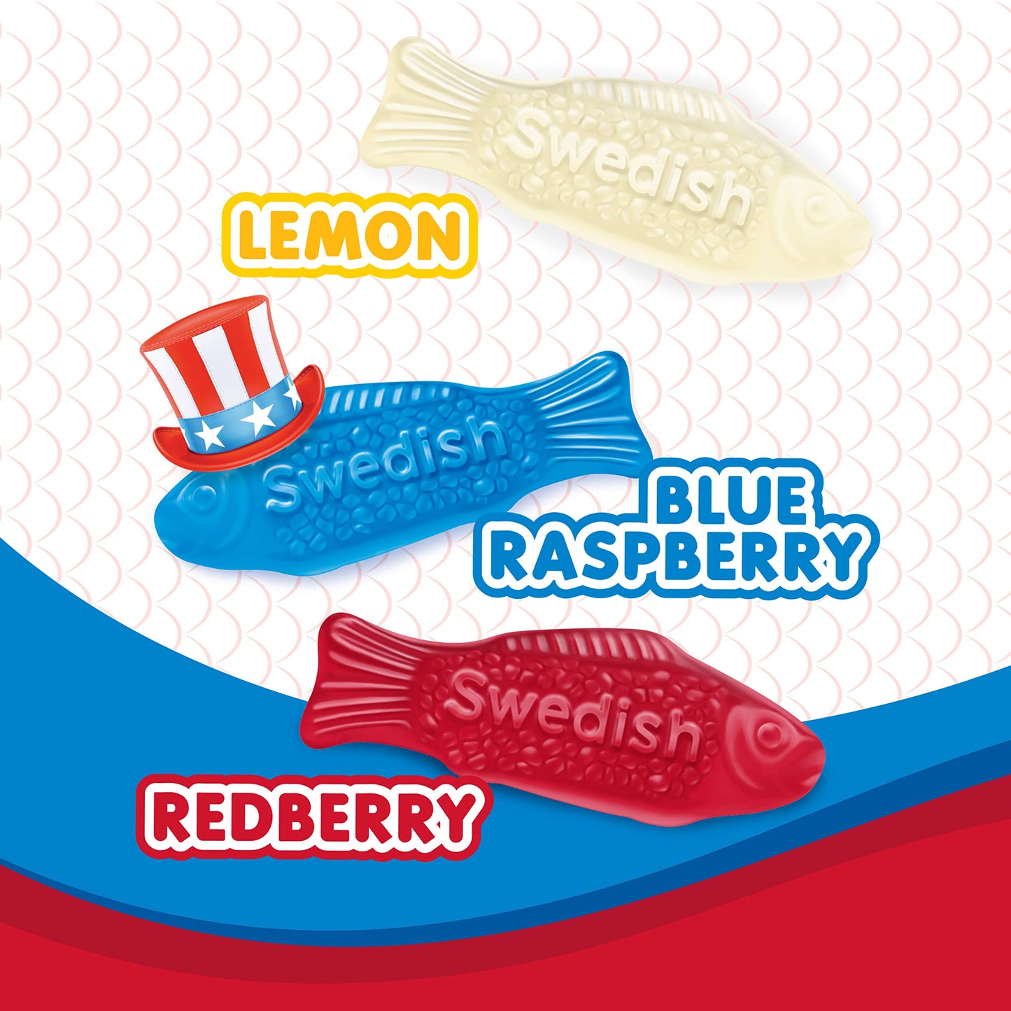 SWEDISH FISH Mini Red, White & Blue Soft & Chewy Candy, Bulk Candy, 4 - 1.8 lb Bags