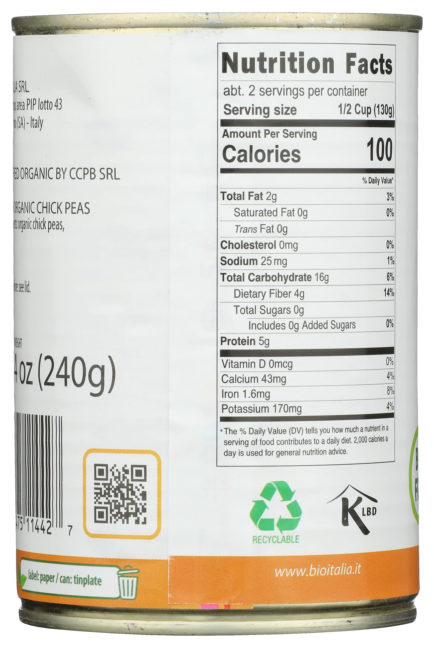 Bioitalia Organic Chickpeas, 14 Oz