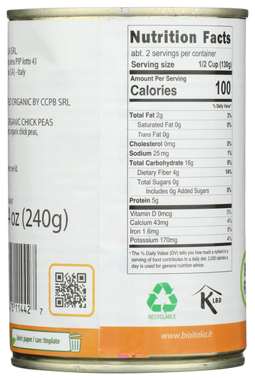 Bioitalia Organic Chickpeas, 14 Oz