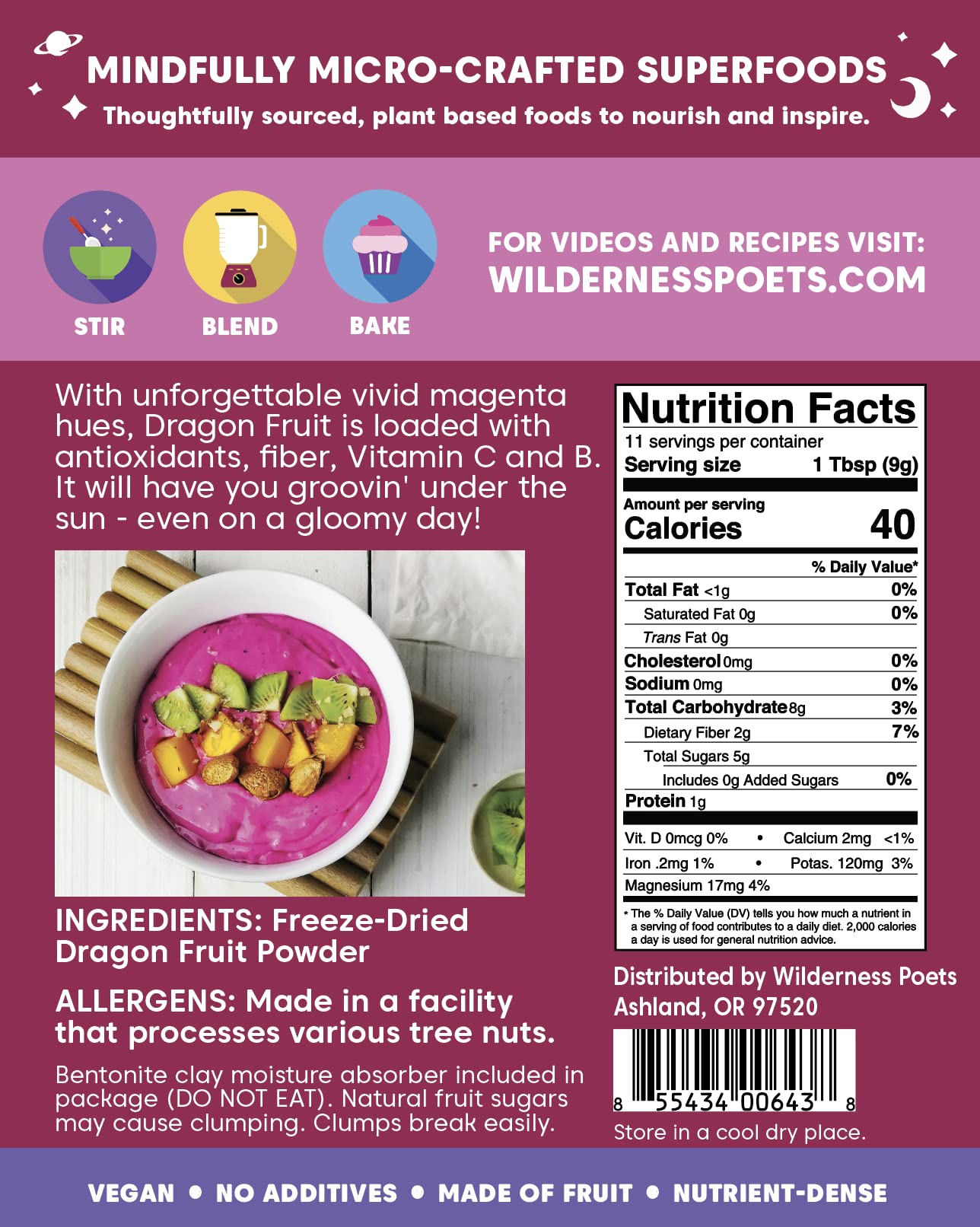Wilderness Poets Freeze Dried Dragon Fruit Powder - Pink Pitaya (Pitahaya) 3.5 Ounce