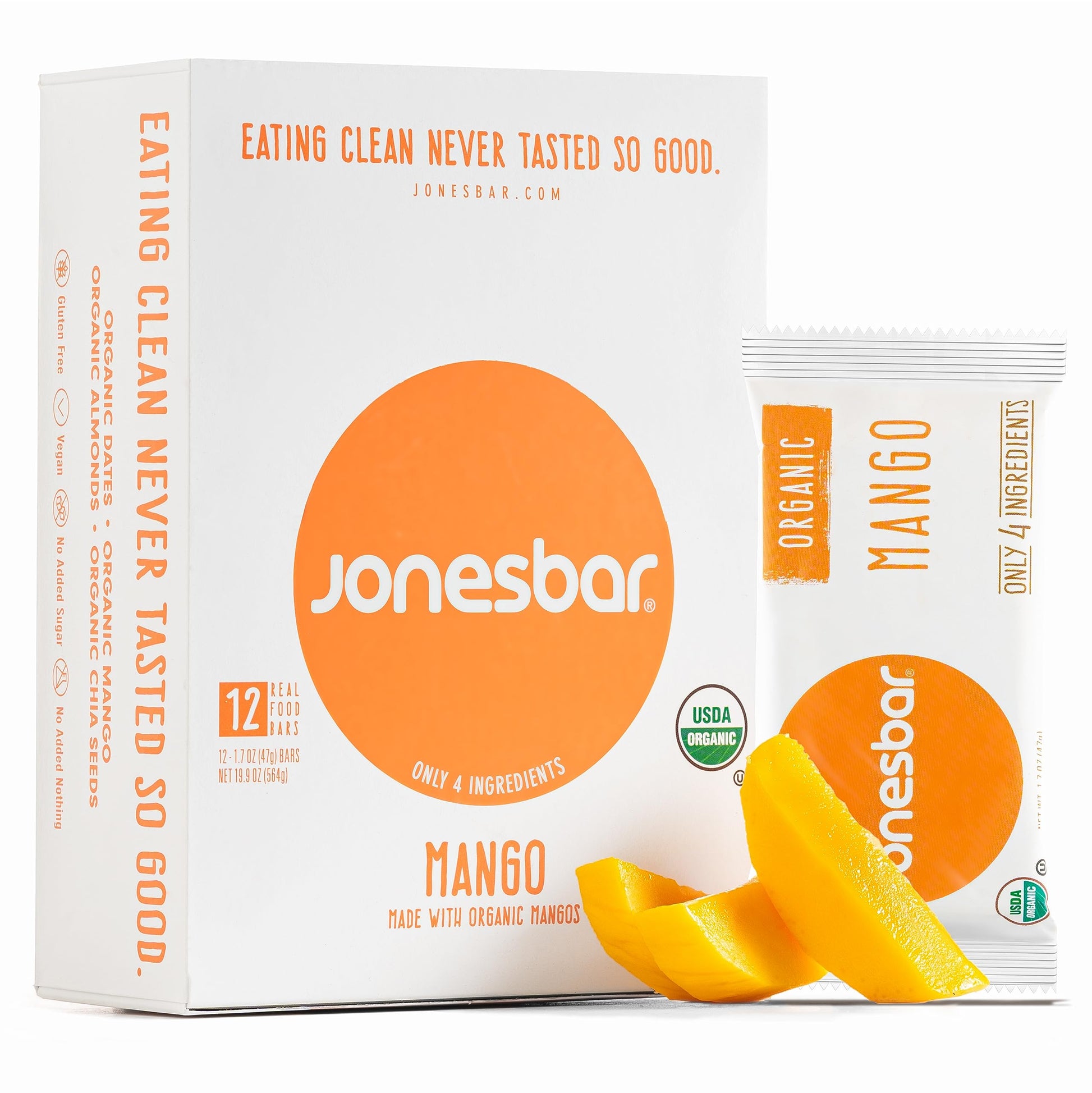 Jonesbar (Mango Almond, 12 Count (Pack Of 1)) Usda Organic Fruit & Nut Bar, Non-Gmo, Kosher, Vegan, Gluten Free, Simple Snack Ba