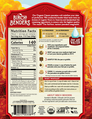 Birch Benders Organic Classic Pancake And Waffle Mix, 16 Oz (Pack Of 2)
