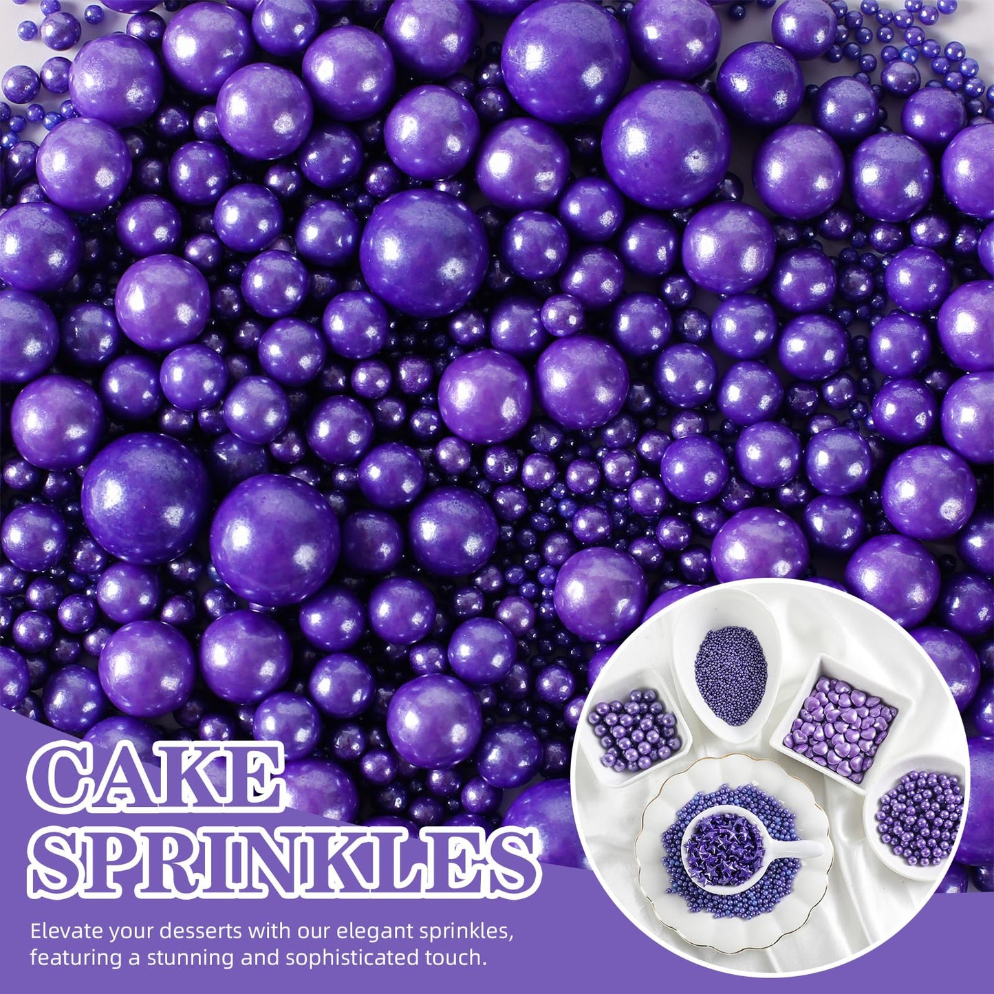Kasvan Edible Pearl Sugar Sprinkles, Purple Sprinkles For Cake Decorating, 230G/8.1Oz, Ice Cream Toppings And Cookie Decorating,