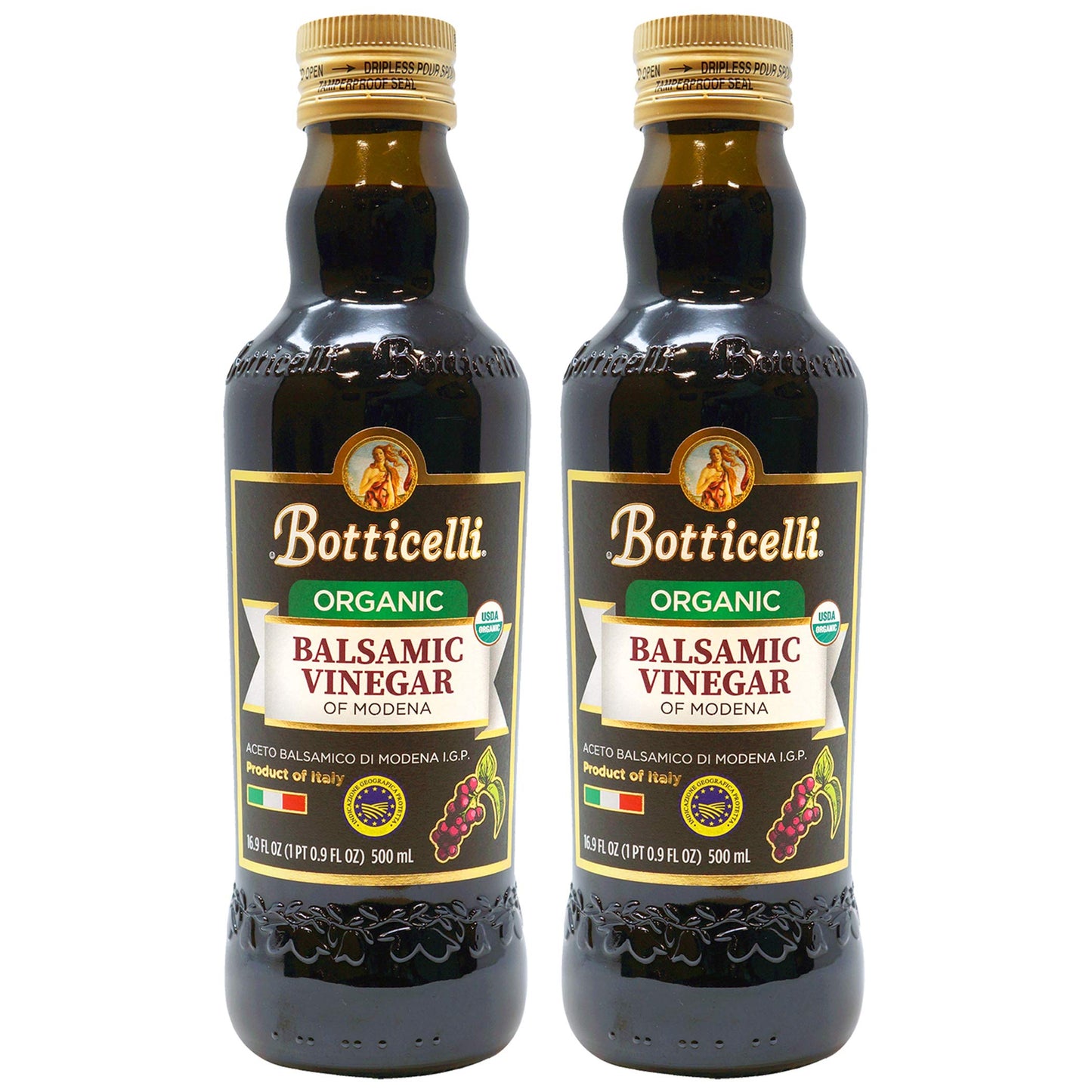 Botticelli Aged Balsamic Vinegar of Modena (Pack of 2) - Organic Balsamic Vinegar for Bread Dipping & Salad Dressing - Aceto Bal