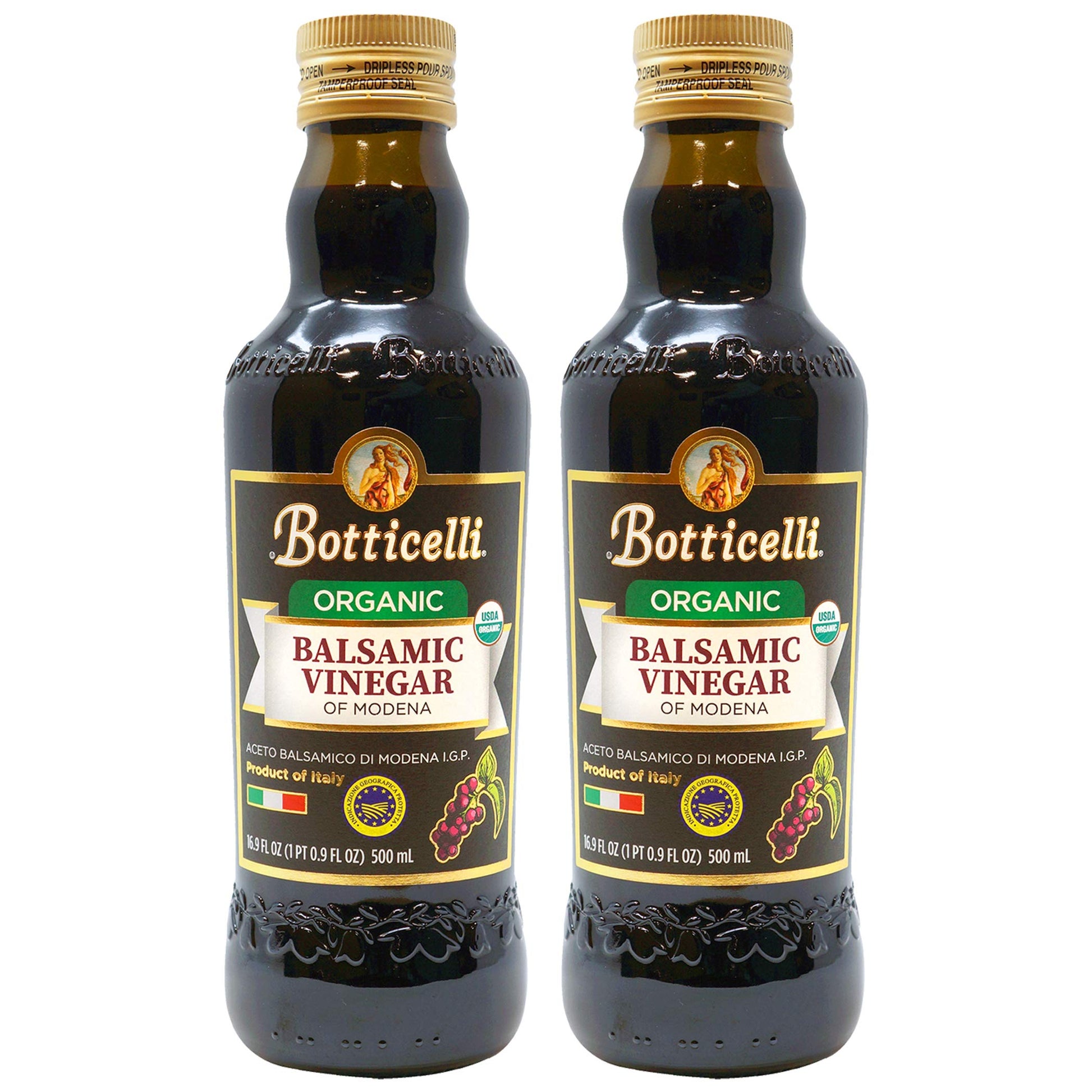 Botticelli Aged Balsamic Vinegar of Modena (Pack of 2) - Organic Balsamic Vinegar for Bread Dipping & Salad Dressing - Aceto Bal