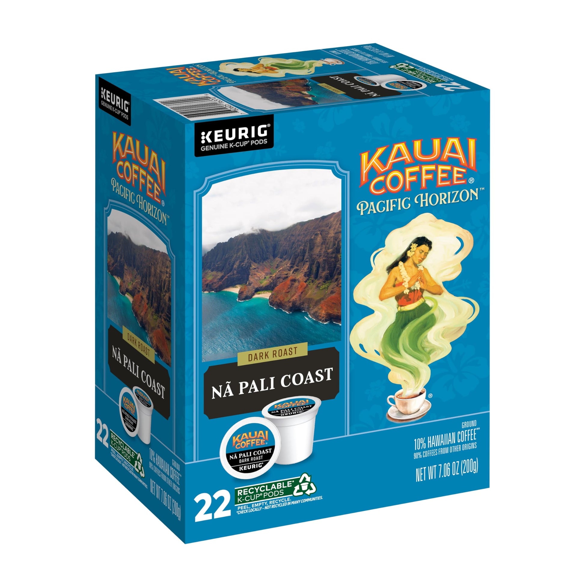 Kauai Coffee K-Cup Pods, Dark Roast Arabica Coffee, 22 Count, Single Serve for Keurig Brewers
