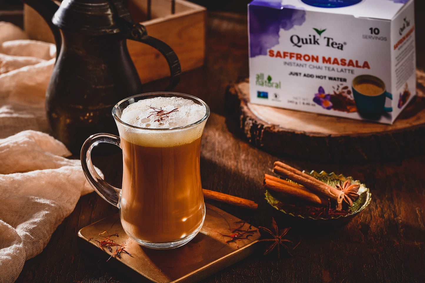 Quik Tea Chai Tea Latte, Saffron Masala, 10 Count (Pack of 10)