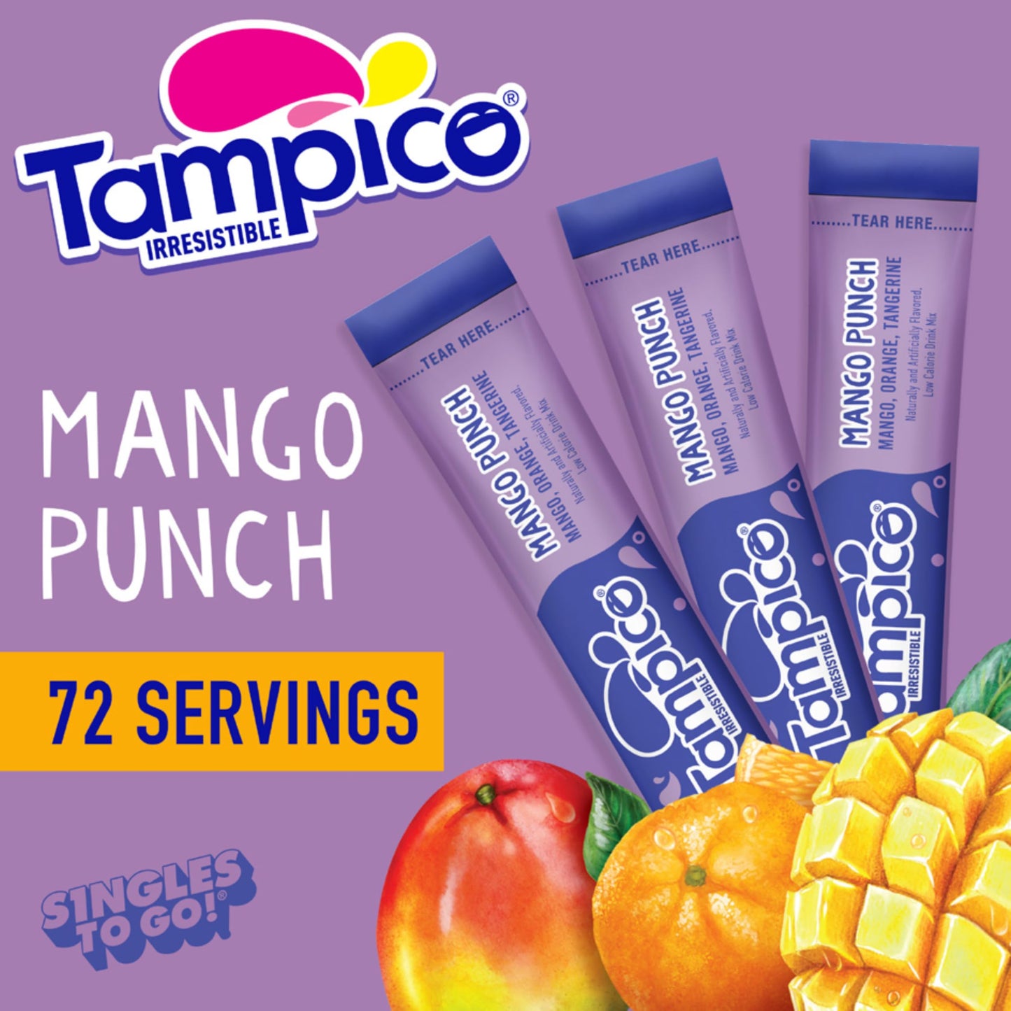 SINGLES TO GO! Mango Punch Drink Mix Packets, Zero Sugar, Low Calorie, 0.69 oz (Pack of 12)