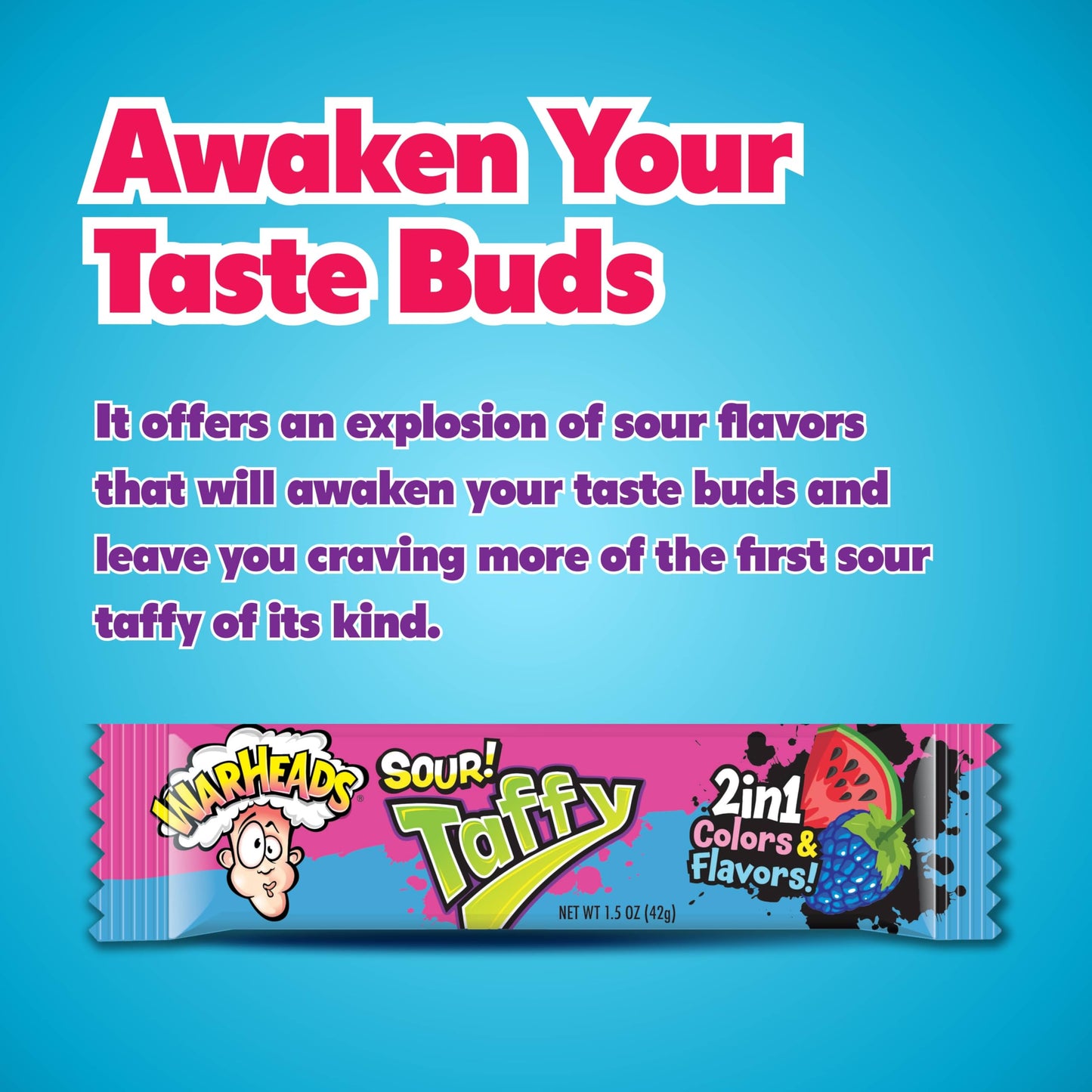 WARHEADS Sour Taffy 2-in-1 Chewy Bars - Candy Variety Pack - Assorted Flavors  Individually Wrapped Chewy Bars - Bulk Taffy - Gluten Free Candy - Box of 24