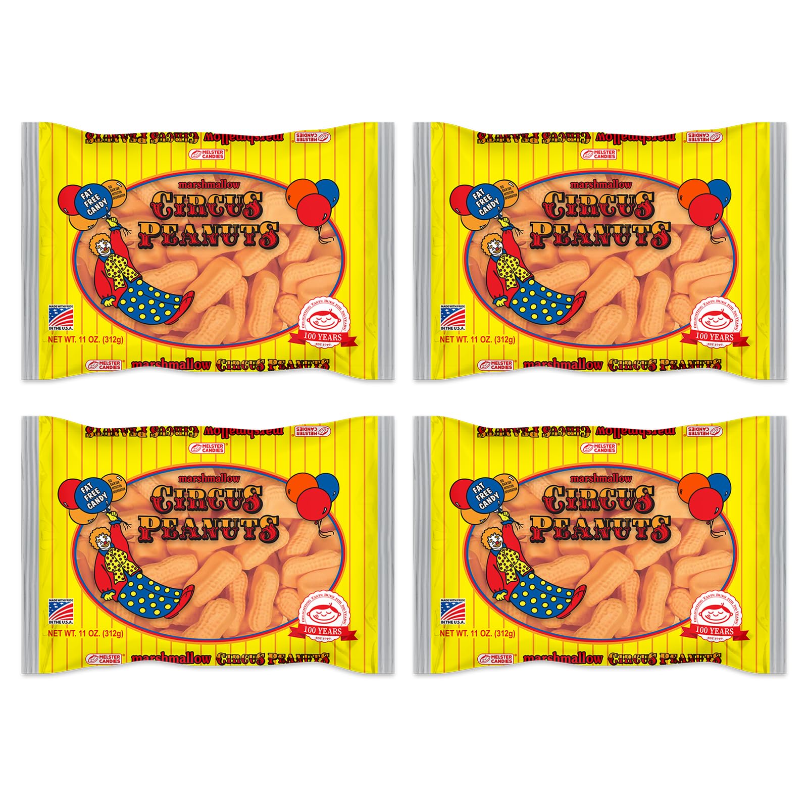 Melster Candies - Classic Marshmallow Circus Peanut Candies - Fat Free, Iconic and Nostalgic Sweet Treat - 11 oz. Bags - 4 Pack