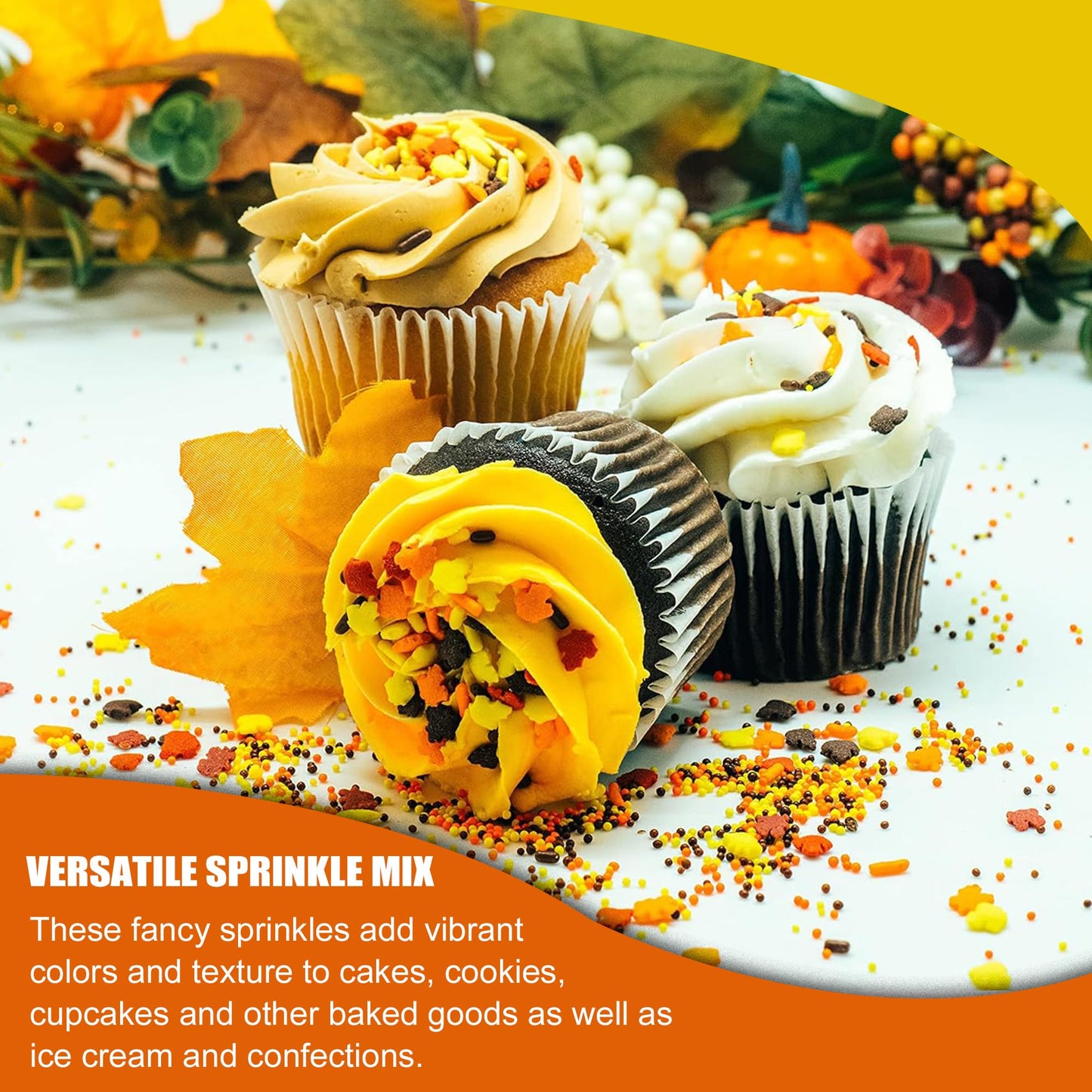 Sprinkle Me This Autumn Foliage Fun Assorted Fall Sprinkles 12 Oz - Edible Cake and Cookie Confetti in Yellow and Orange