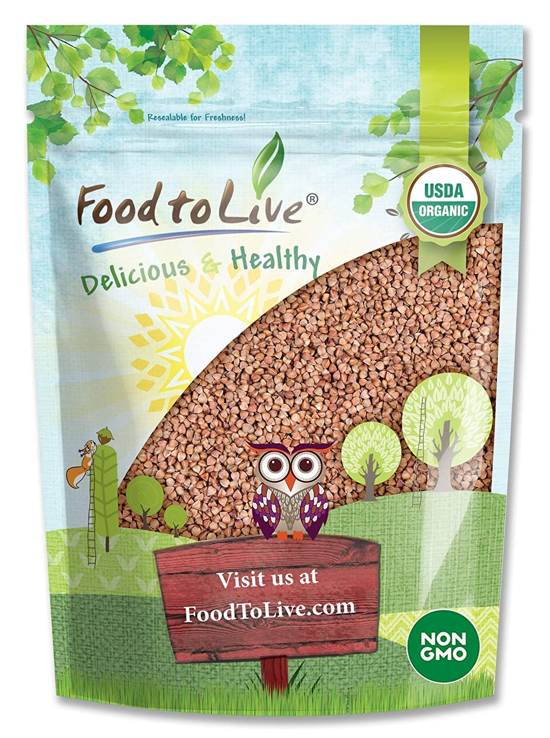 Food to Live Organic Buckwheat Kasha (Grechka, Toasted Whole Groats, Non-GMO, Kosher, Sirtfood, Bulk) by Food to Live - 4 Pounds