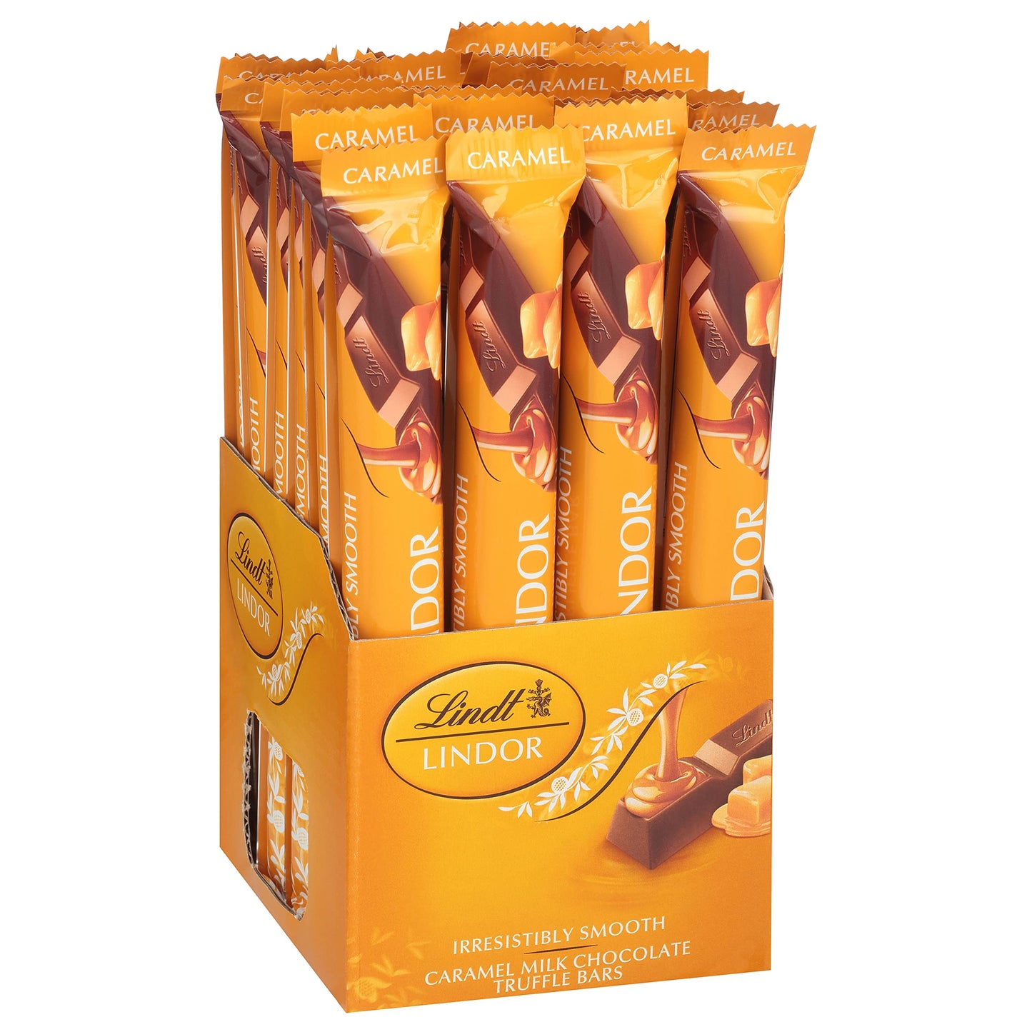 Lindt Lindor Caramel Milk Chocolate Truffle Bar, Milk Chocolate Candy With Smooth, Melting Truffle Center, 1.3 Oz. (24 Pack)