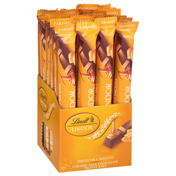Lindt Lindor Caramel Milk Chocolate Truffle Bar, Milk Chocolate Candy With Smooth, Melting Truffle Center, 1.3 Oz. (24 Pack)