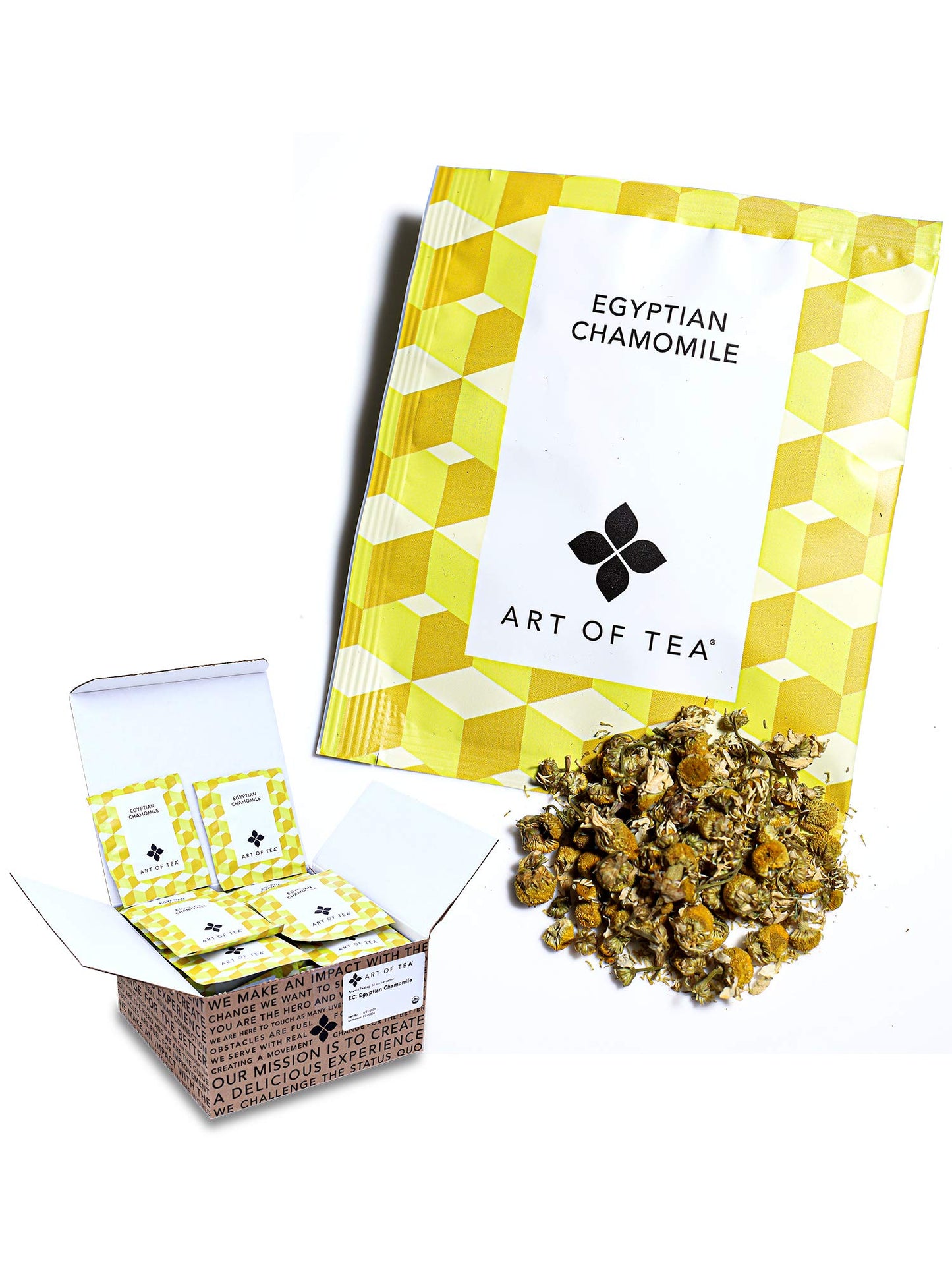 Art of Tea | Organic Egyptian Chamomile Tea Bags - Caffeine Free Herbal Teas | 50 Eco Friendly Pyramid Tea Bag Sachets | Chamomile Tea Organic Naturally Decaf Tea bags
