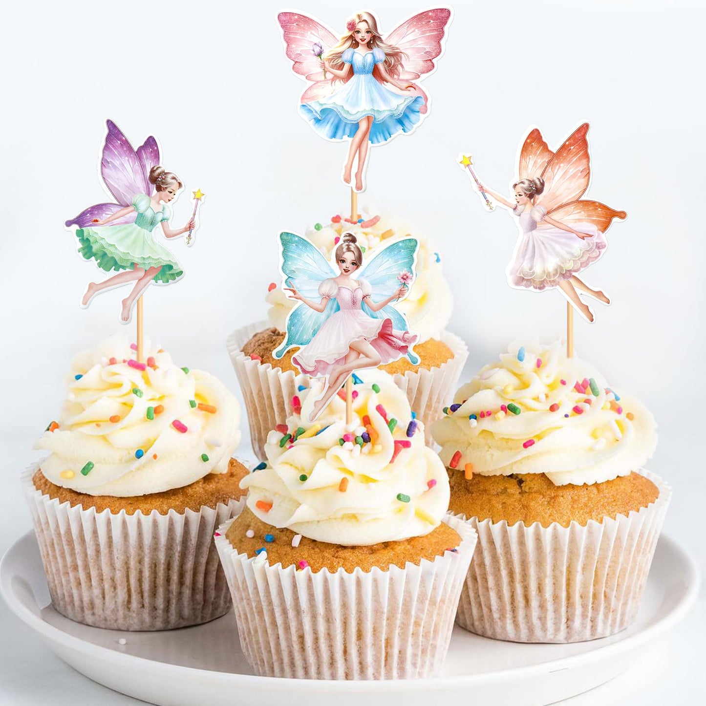 Ercadio 24 Pcs Fairy Cupcake Topper Assembled Colorful Flower Fairy Cupcake Picks Flower Fairy Cake Decorations For Fairy Theme