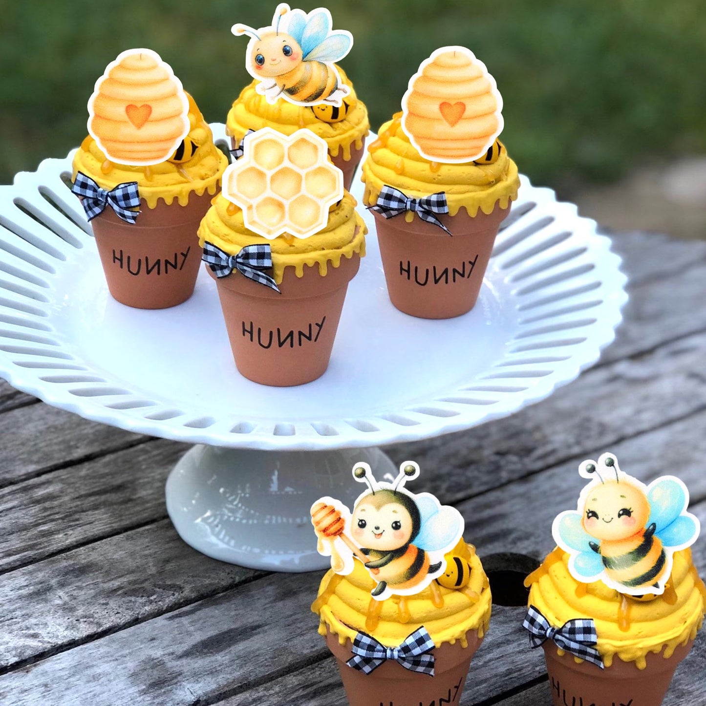 60 Pcs Edible Bumble Bee Cupcake Toppers Waper Paper Honey Bee Cupcake Picks Edible Oh Babee Cupcake Decorations For Bee Theme B