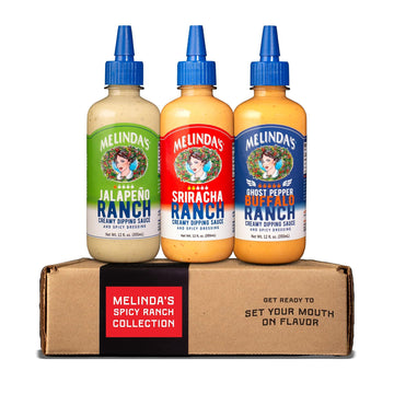 Melindas Spicy Ranch Collection - Variety Gourmet Sauce Gift Set with Creamy Sriracha, Ghost Pepper Buffalo & Jalapeno Ranch Dip