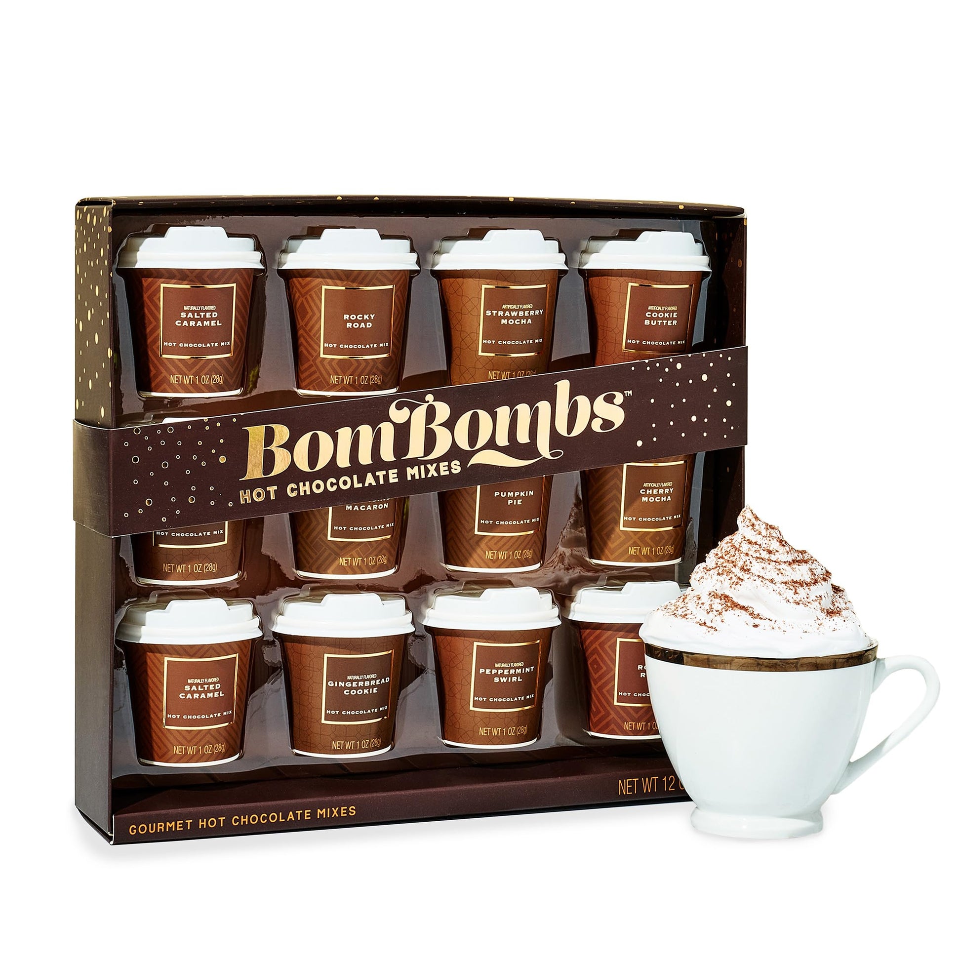  ombs Mini Hot Chocolate Gift Set in Signature Brown Packaging  Dessert Flavors Include Rocky Road  Cookie Butter  Pumpkin Pie & More  Set of 12