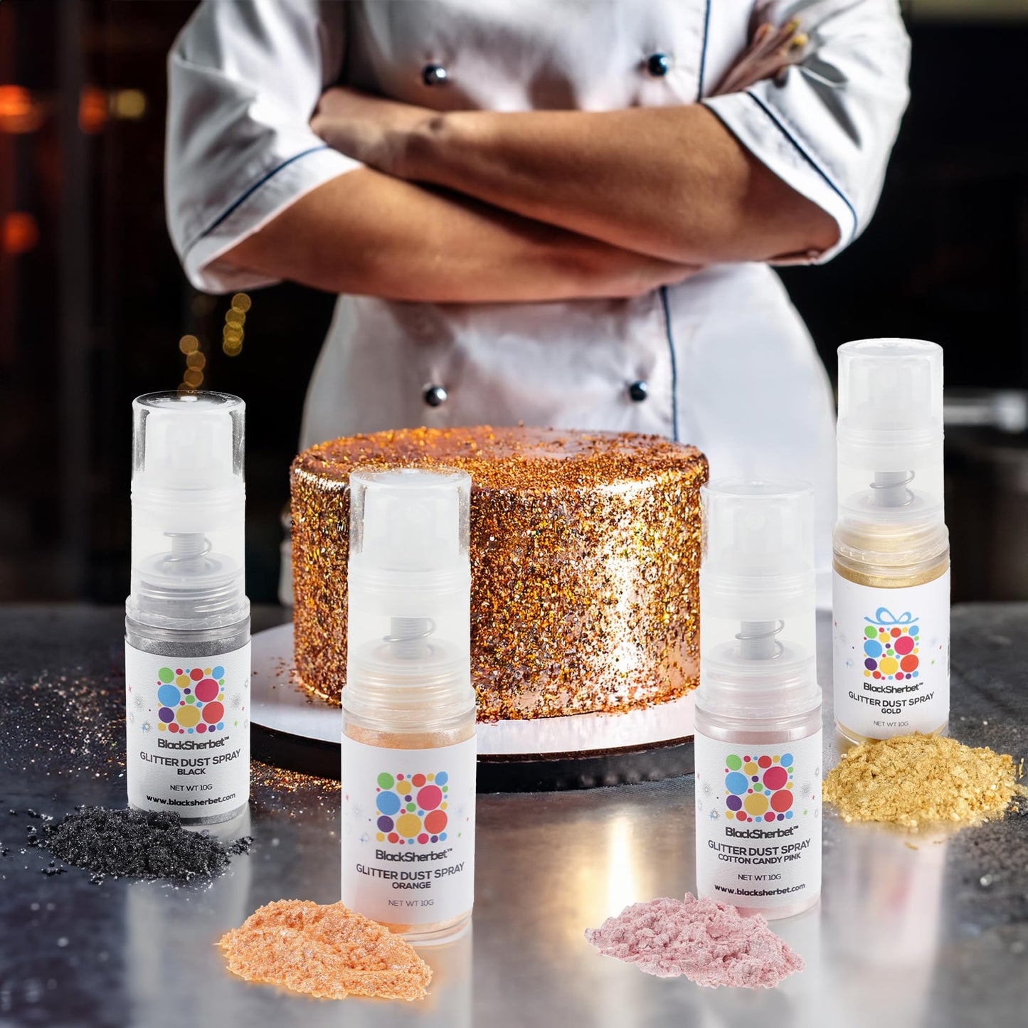 Blacksherbet Edible Glitter Spray, (10G) | Perfect For Cakes, Cookies, Cocktails, Drinks, Chocolate, Strawberries. Food Grade Gl