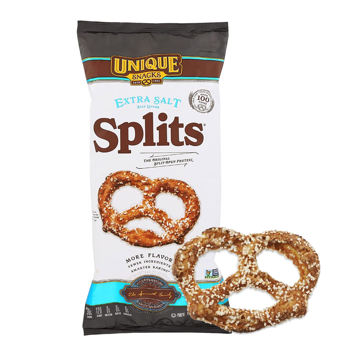 Unique Snacks Extra Salt Pretzels, Original Split-Open, 11 Oz. Bag, Pack of 3, OU Kosher, Non-GMO