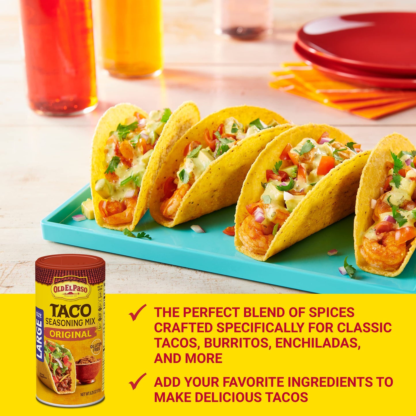 Old El Paso Taco Seasoning, Original, Large Size, 6.25 oz, Pack of 12