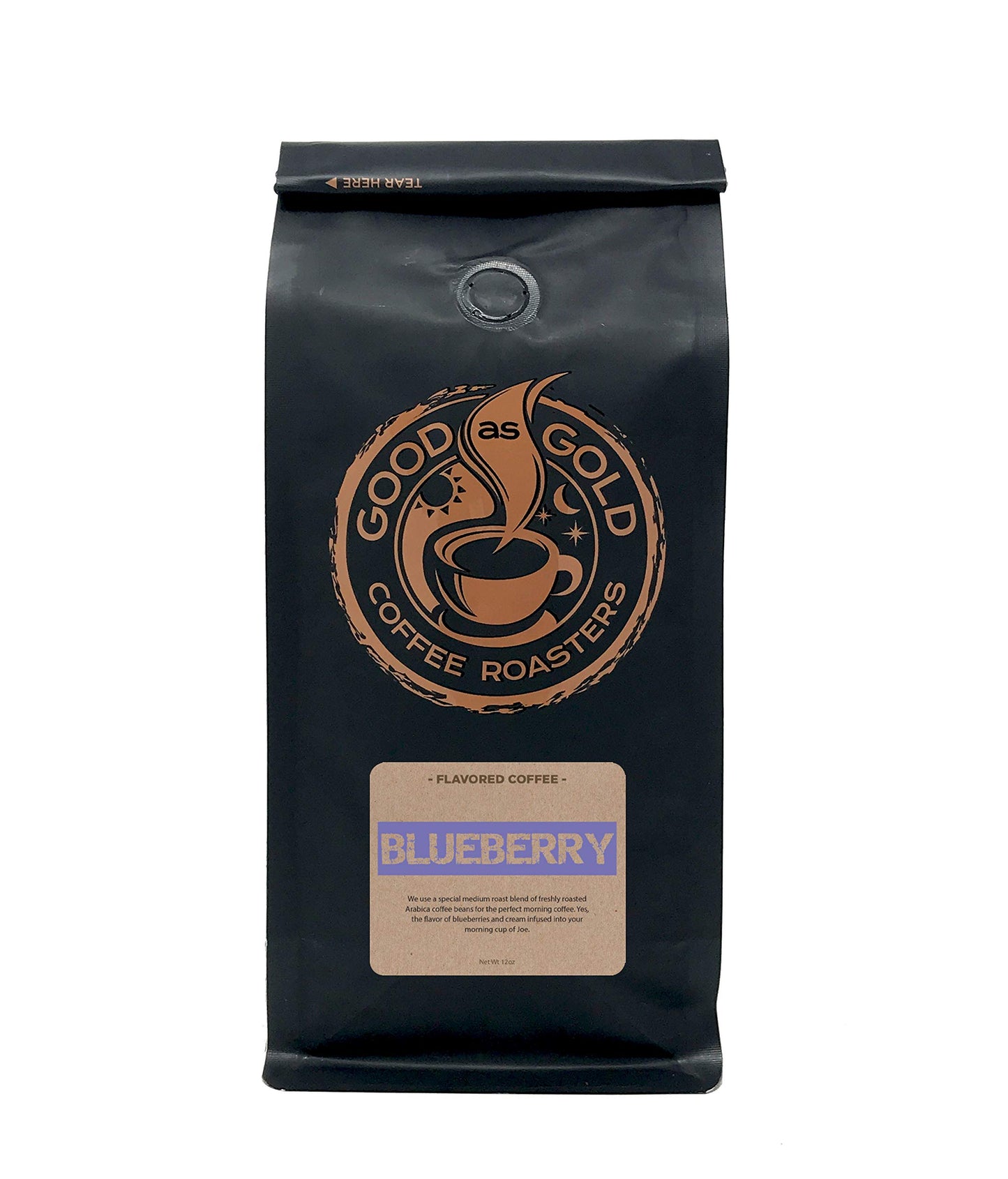 Blueberry Coffee Beans, Flavored Coffee, Whole Bean, 12 Ounce Bag - Good As Gold Coffee Roasters