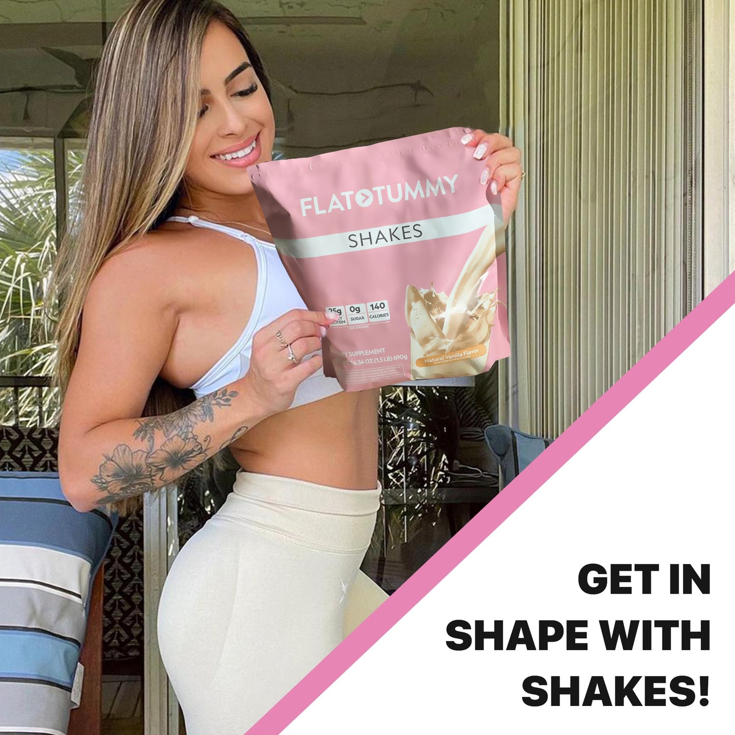 Flat Tummy Flat Tummy Shakes - Vanilla, 20 Servings, High Protein, Keto-Friendly, 14.5 Ounce