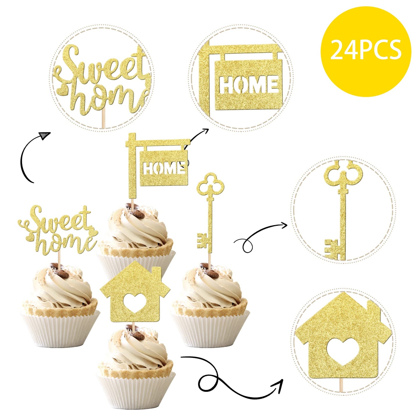 ZHUOWEISM Cupcake Toppers 36 PCS Gold Glitter Bamboo New Home Theme Decorations
