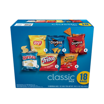 Frito-Lay Snacks Classic Mix Chips Variety Pack, Doritos, Lays Ruffles, Cheetos, Fritos, 18 Count(Pack of 1) (Assortment May Va