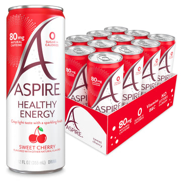 Aspire Energy Drink, 80mg Natural Caffeine, Zero Sugar, Keto Friendly, 12 Pack