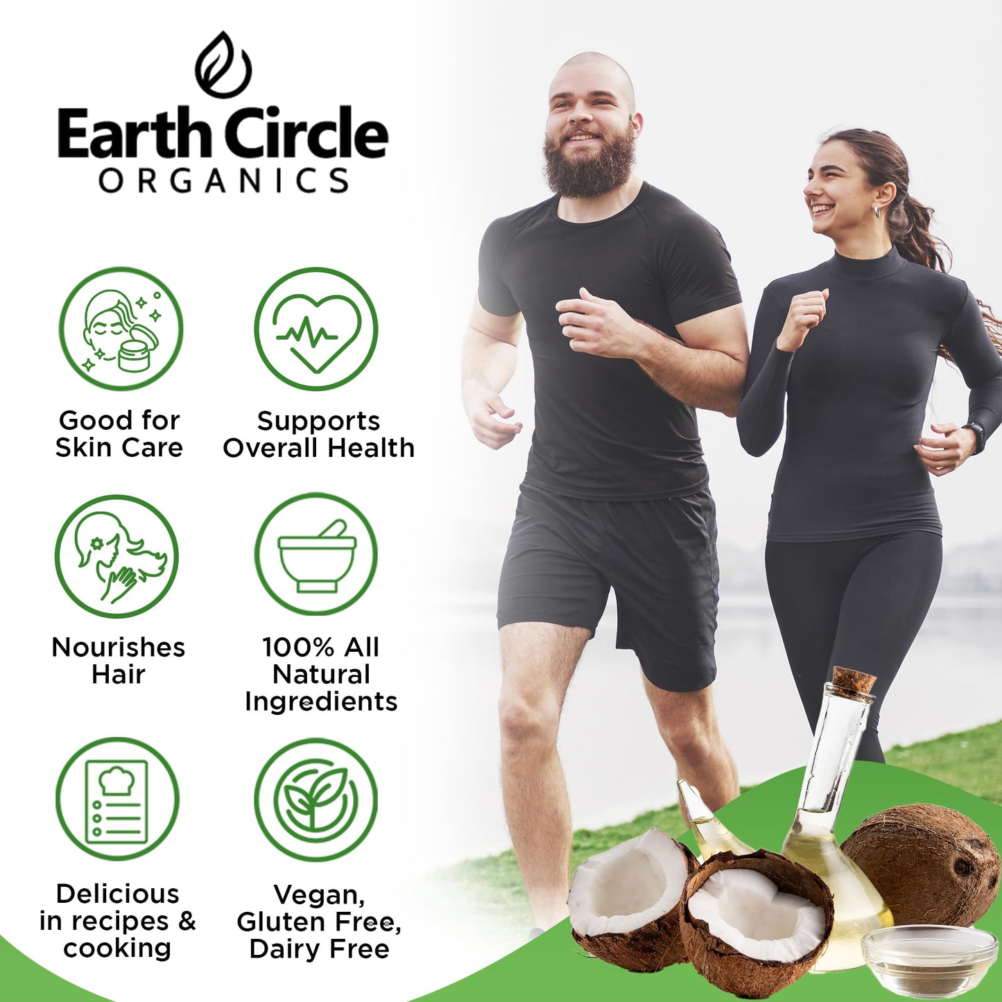 Earth Circle Organics Refined Coconut Oil - Ultra Premium Steam Refined, Keto & Paleo Friendly, Zero Coconut Taste Or Smell - Fo