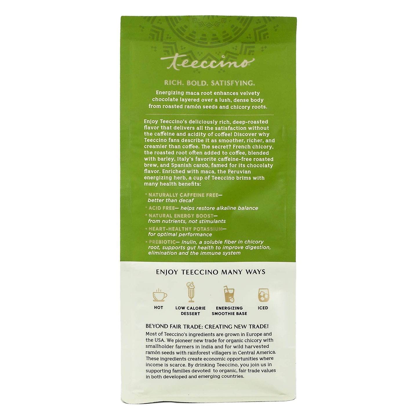 Teeccino Maca Chocolaté Ground Herbal Coffee Alternative, Dark Roast, Caffeine Free, Acid Free, 11 Ounce (Pack of 3)