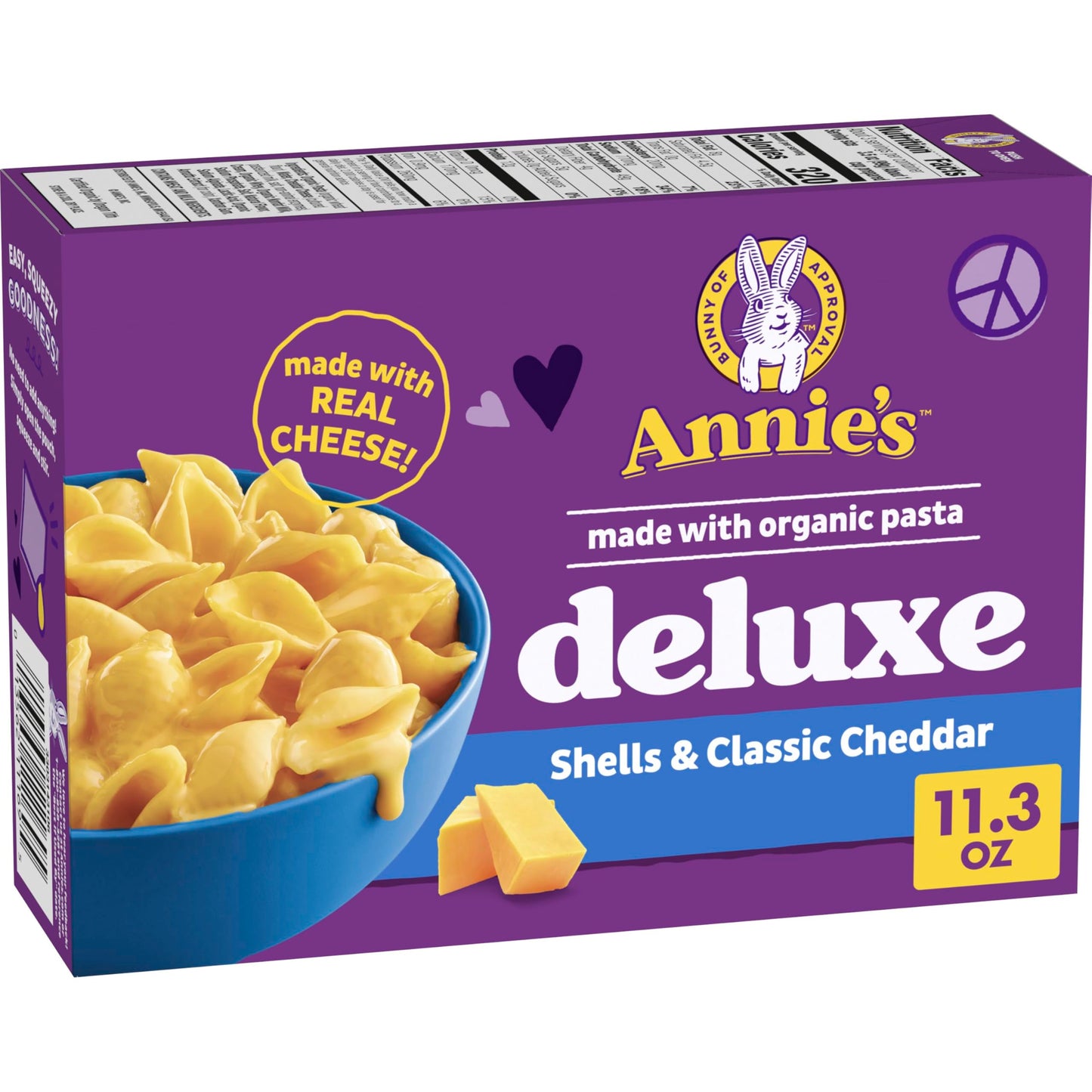 Annies Deluxe Macaroni and Cheese, Organic Pasta, Real Cheddar, 11.3 oz, Shells