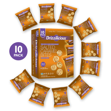 Drizzilicious Mini Rice Cakes Salted Caramel, Vegan & Gluten Free, Healthy Snack, 0.74 oz (Pack of 10), Only 90 Calories per Bag