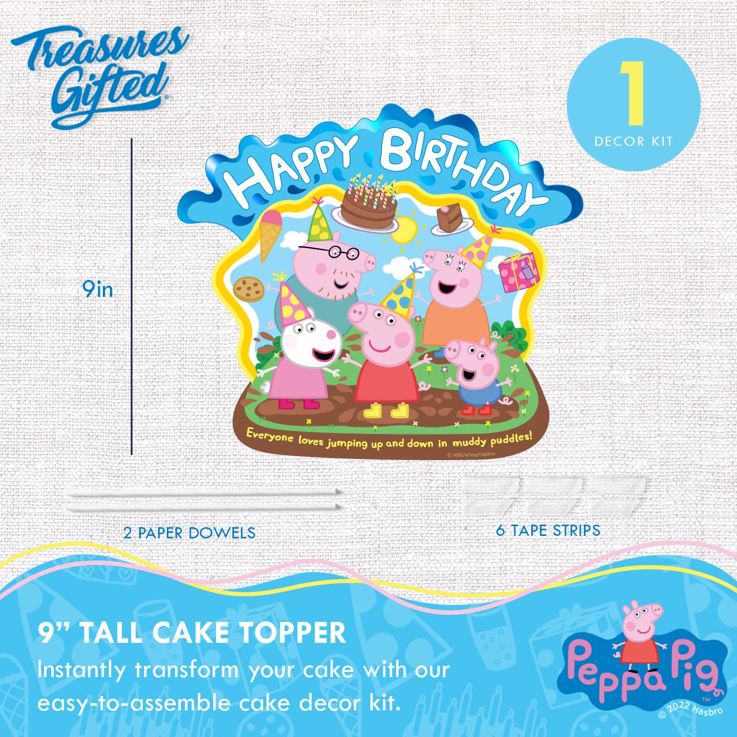 Treasures Gifted Officially Licensed Peppa Pig Birthday Party Supplies - Cake Topper Set - 1 Peppa Pig Cake Topper & 24 Peppa Pi