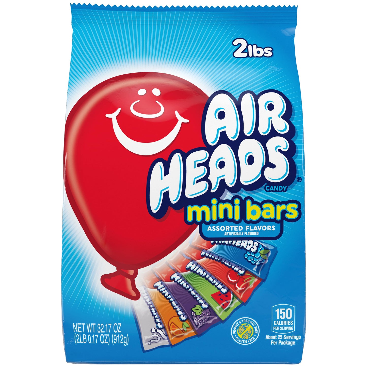 Airheads Mini Bars Chewy Taffy Candy, Assorted Fruit Flavors, 32oz (80 Count)